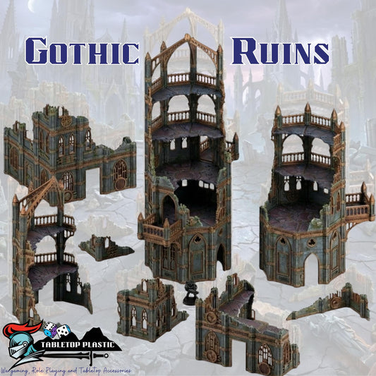 Gothic Sci-Fi Terrain Towers & Ruins, Sector-Style Urban Battlefield Scenery, 28–32mm Tabletop Wargaming
