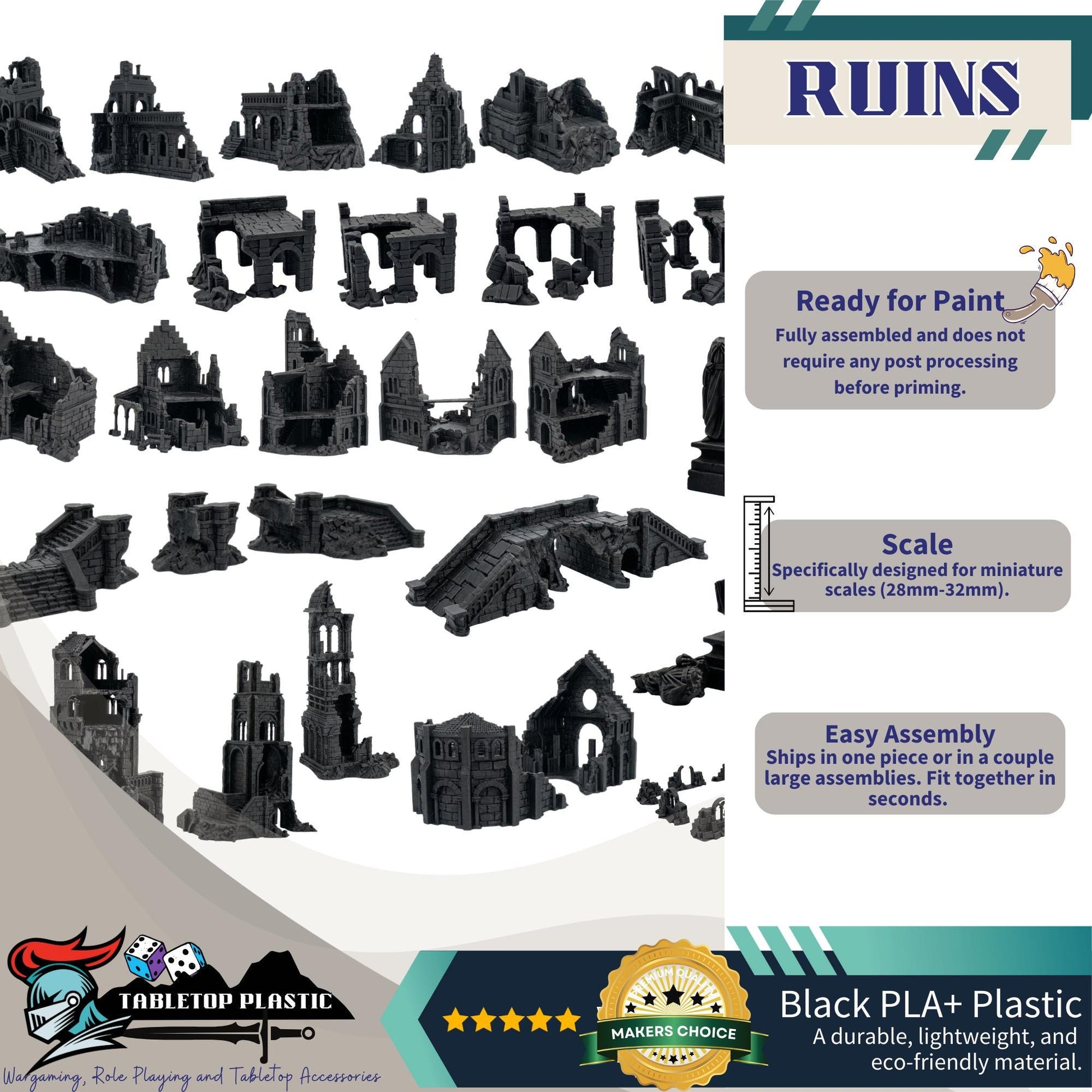 River City Ruins Terrain Set, Broken Bridges & Crumbling Stone Streets, 28–32mm Fantasy Aftermath Board Scenery