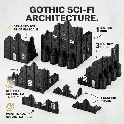 Grimdark Industrial Ruins Set: Foge of Pavonis 4 Sci-Fi Wargaming Terrain 28mm
