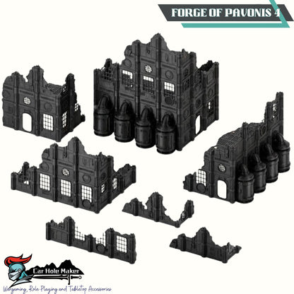 Grimdark Industrial Ruins Set: Foge of Pavonis 4 Sci-Fi Wargaming Terrain 28mm