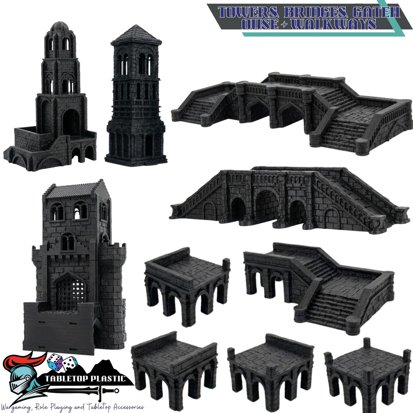 Gondor-Inspired White City Terrain, Citadel and Outer Walls, Bridges & Ruins, 28–32mm | Arkenfell (MESBG Style)