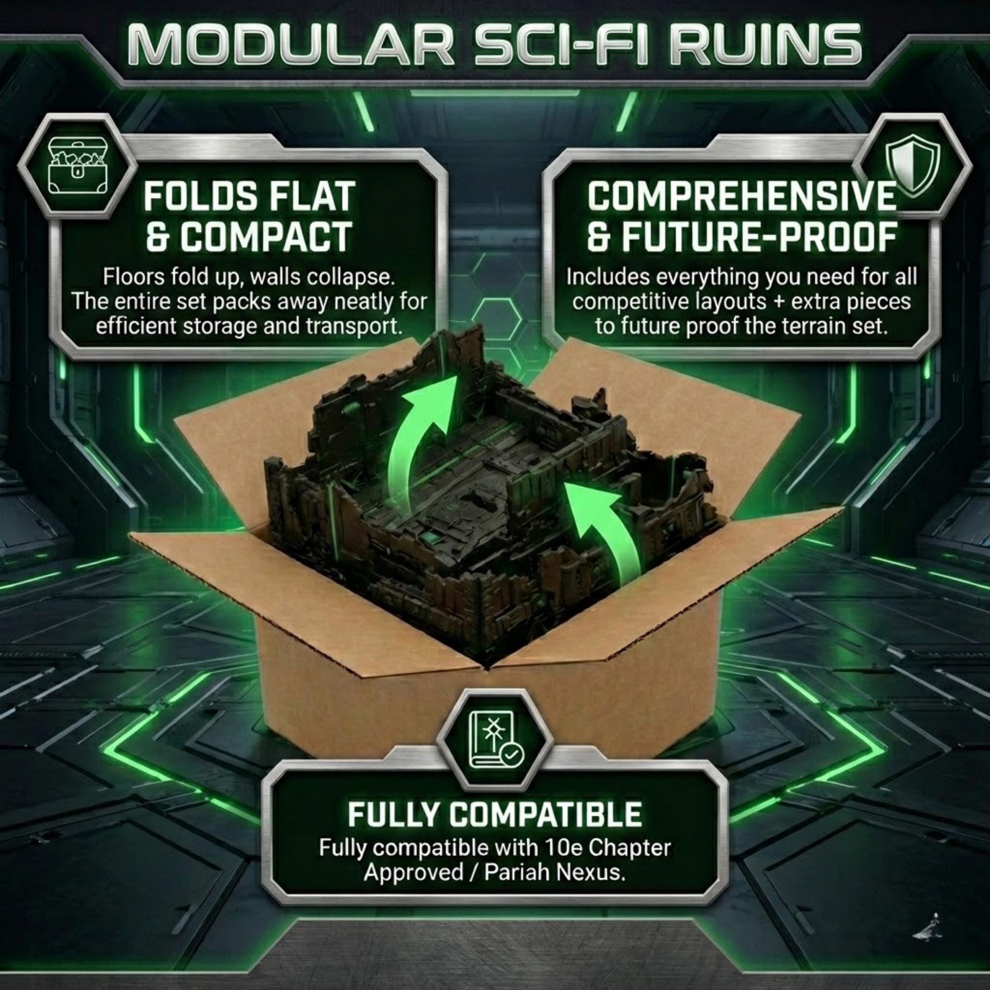 Foldable Tomb World Ruins Terrain Set: GW 2025 Tournament Ready Grimdark Scenery