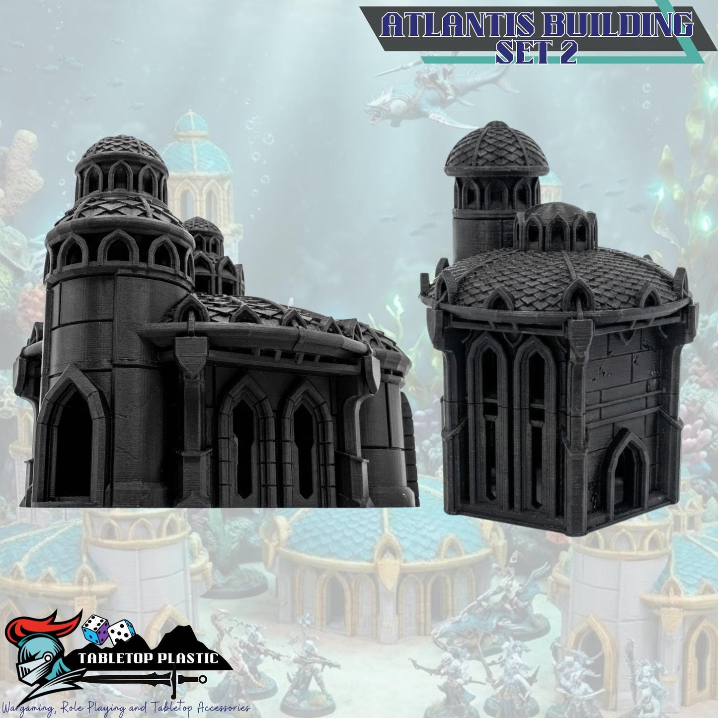 Atlantis Terrain Set, Underwater Ruins Buildings & Towers, 28mm Fantasy City Scenery for Coastal Campaigns and Sea Kingdom Tables