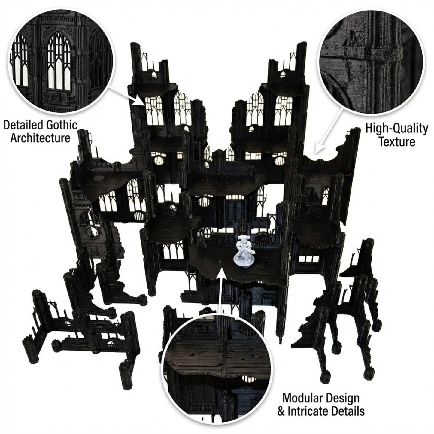 Gothic Ruins Terrain Set - 28mm Scale Tabletop Wargaming