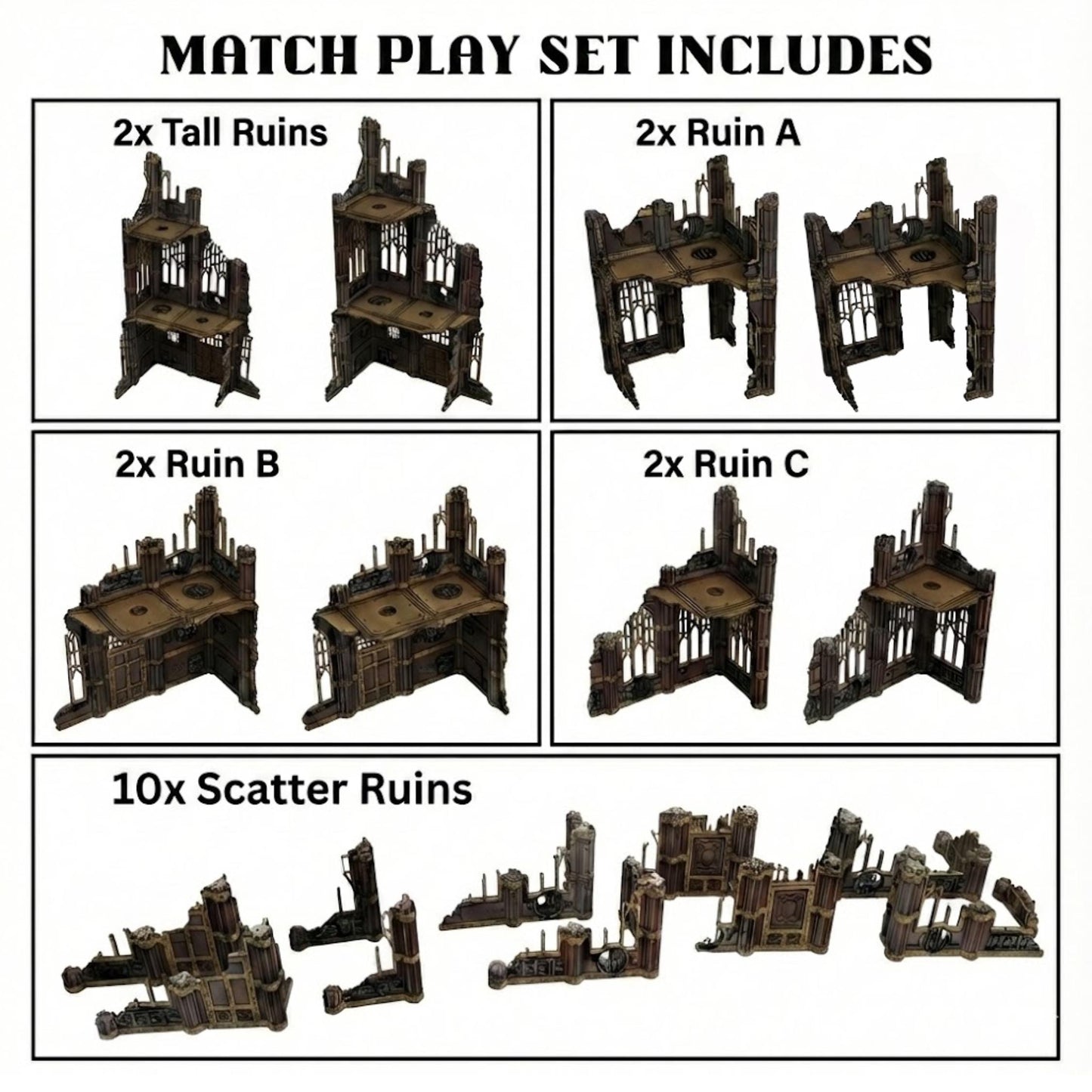 Gothic Ruins Terrain Set - 28mm Scale Tabletop Wargaming