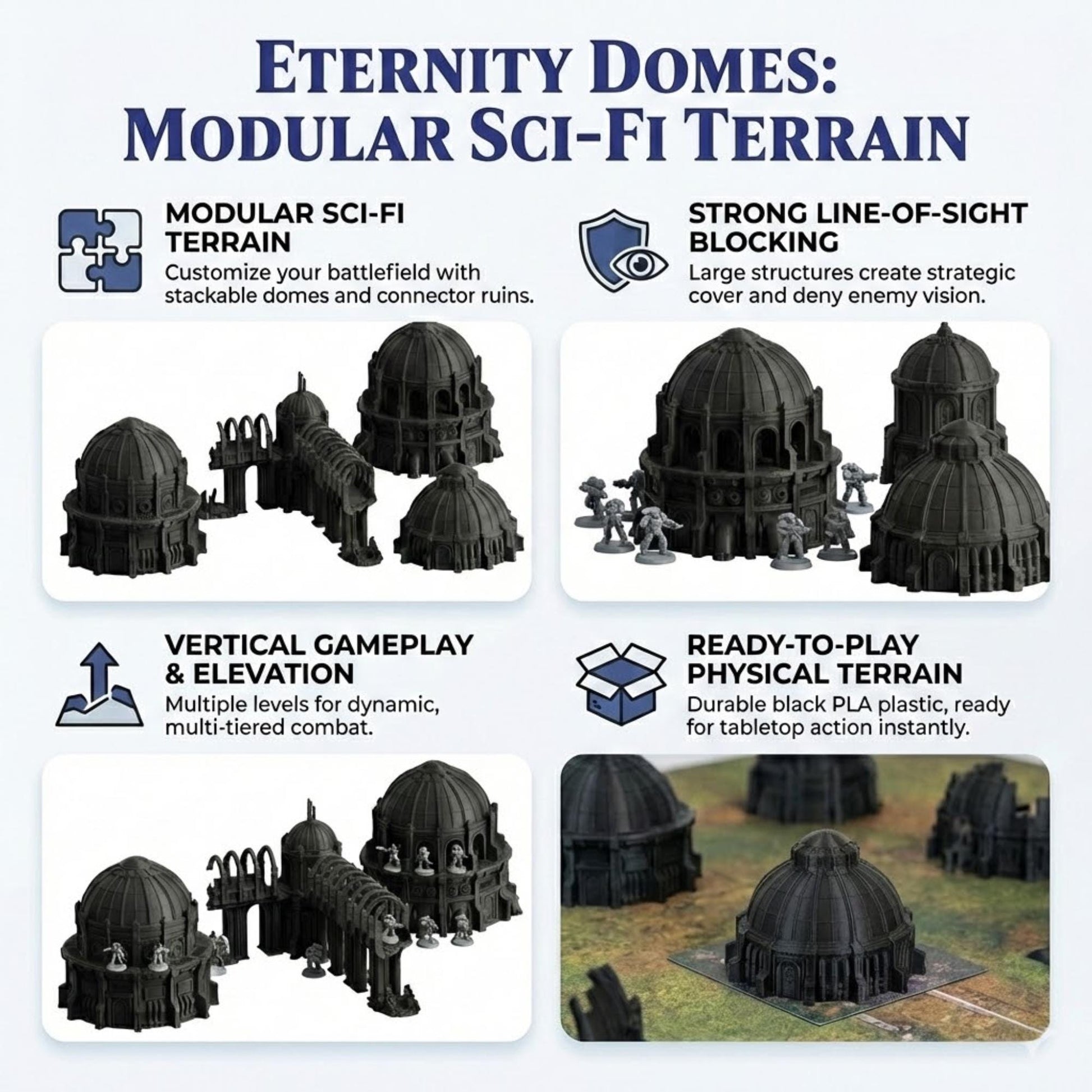 Sci-Fi Terrain Domes & Towers, 28-32mm Wargaming Ruins