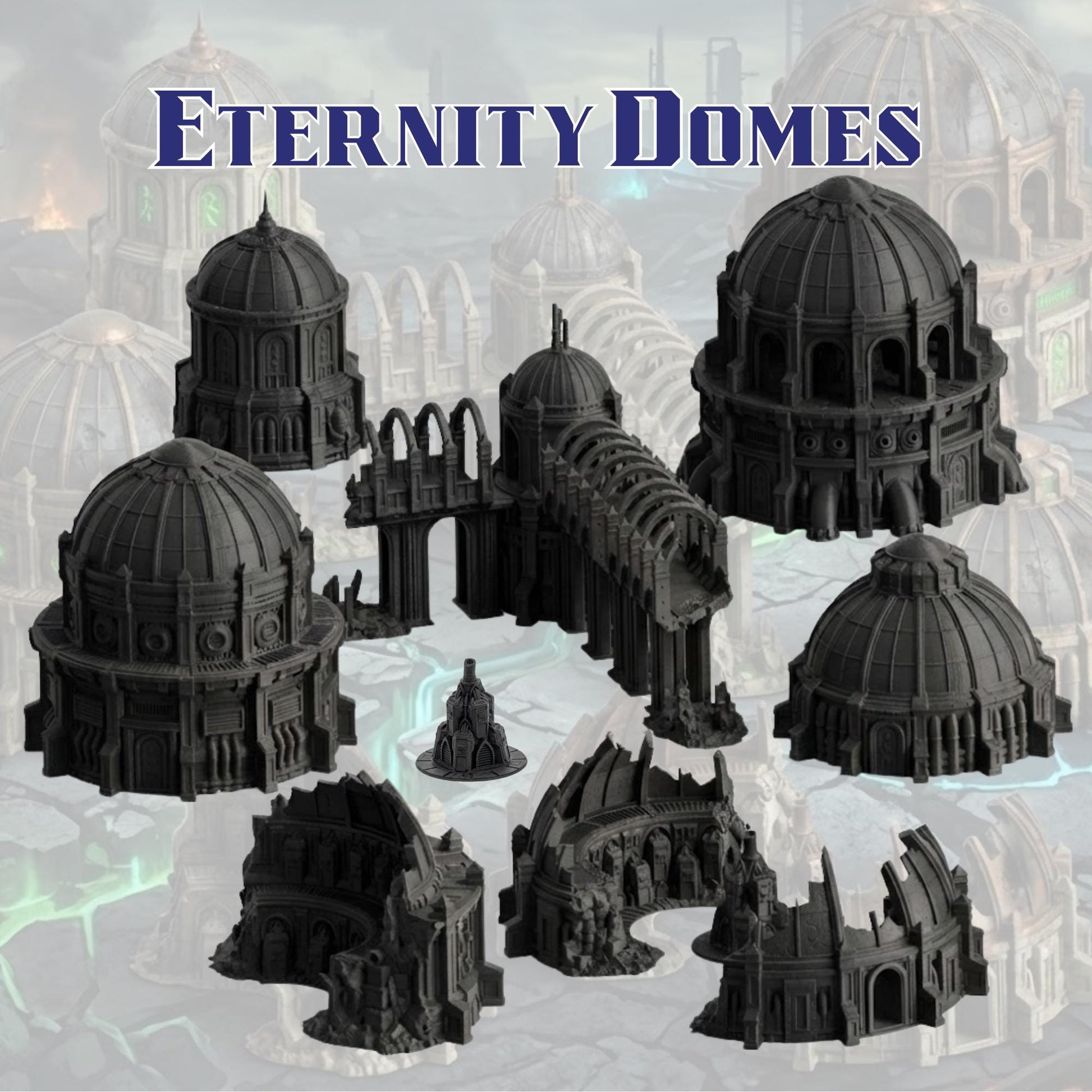 Sci-Fi Terrain Domes & Towers, 28-32mm Wargaming Ruins