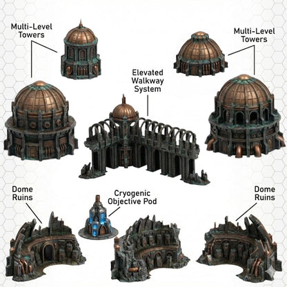 Sci-Fi Terrain Domes & Towers, 28-32mm Wargaming Ruins