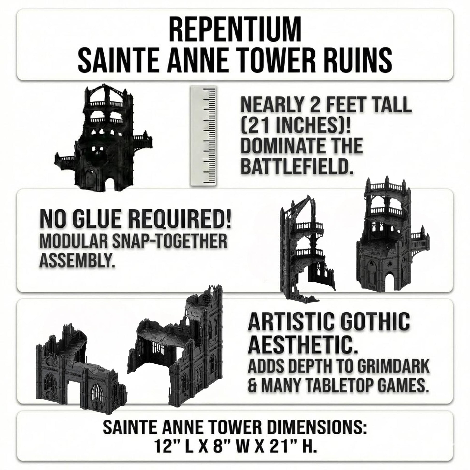 Gothic Sci-Fi Terrain Towers & Ruins, Sector-Style Urban Battlefield Scenery, 28–32mm Tabletop Wargaming