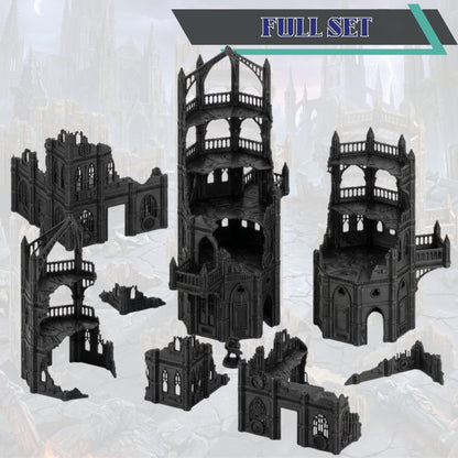 Gothic Sci-Fi Terrain Towers & Ruins, Sector-Style Urban Battlefield Scenery, 28–32mm Tabletop Wargaming