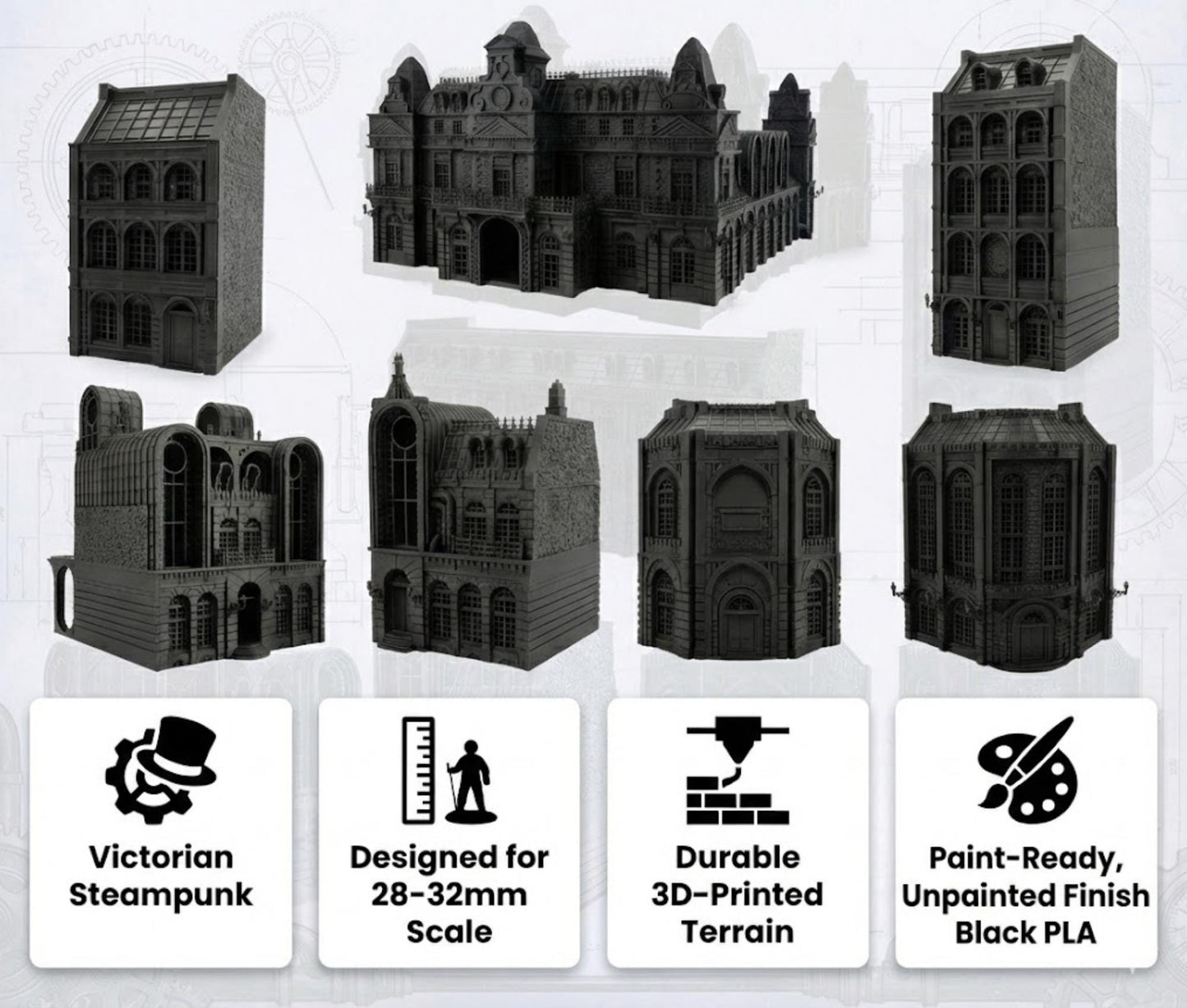 Laandan Steamtown Terrain Set, Victorian Gaslamp City, 28-32mm Scale