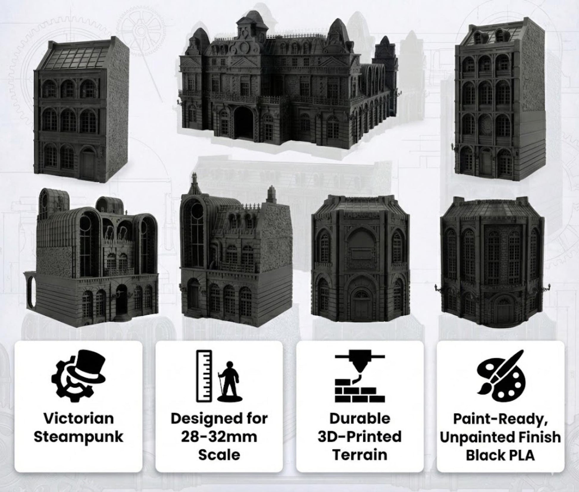 Laandan Steamtown Terrain Set, Victorian Gaslamp City, 28-32mm Scale