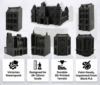 Laandan Steamtown Terrain Set, Victorian Gaslamp City, 28-32mm Scale