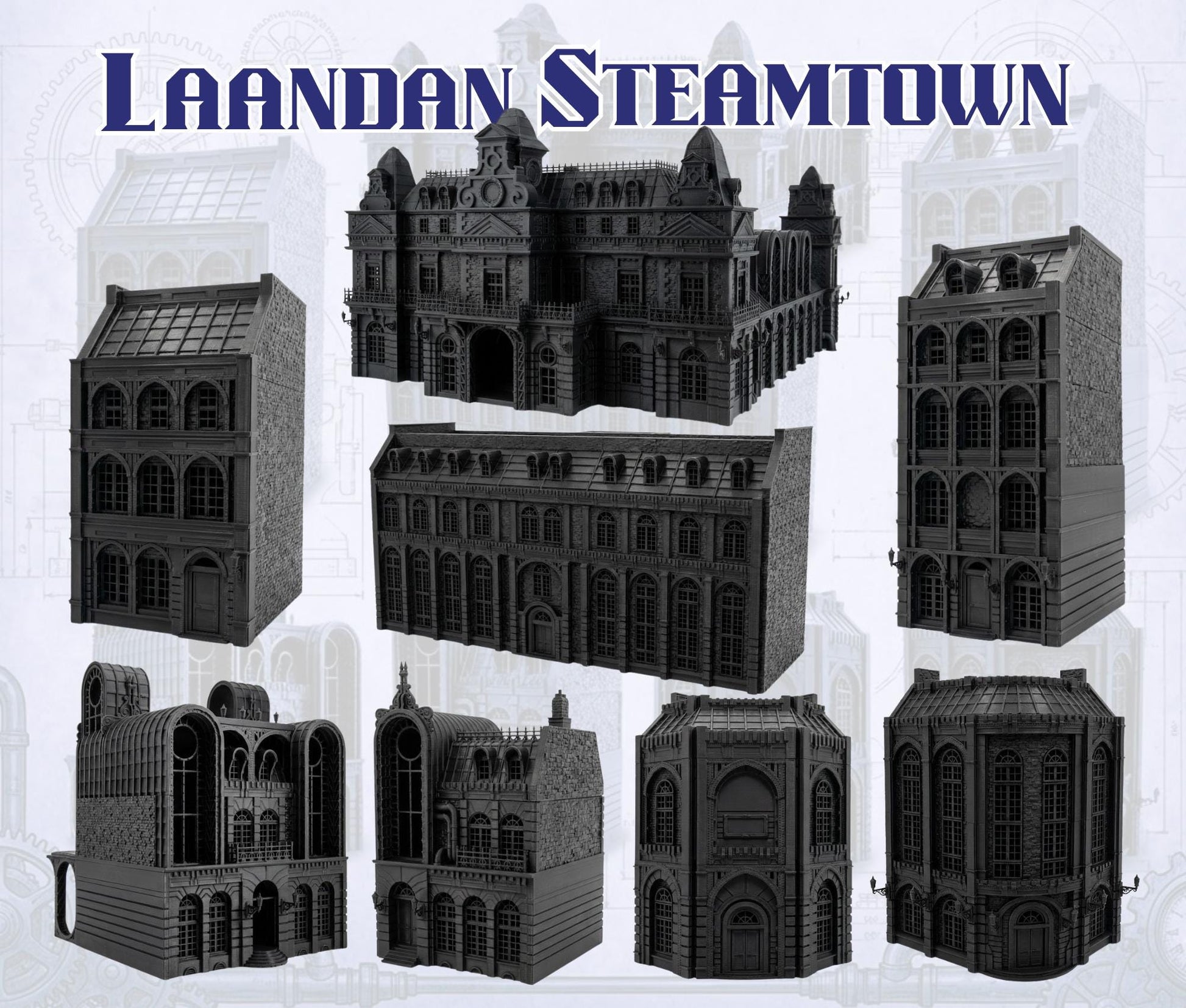 Laandan Steamtown Terrain Set, Victorian Gaslamp City, 28-32mm Scale