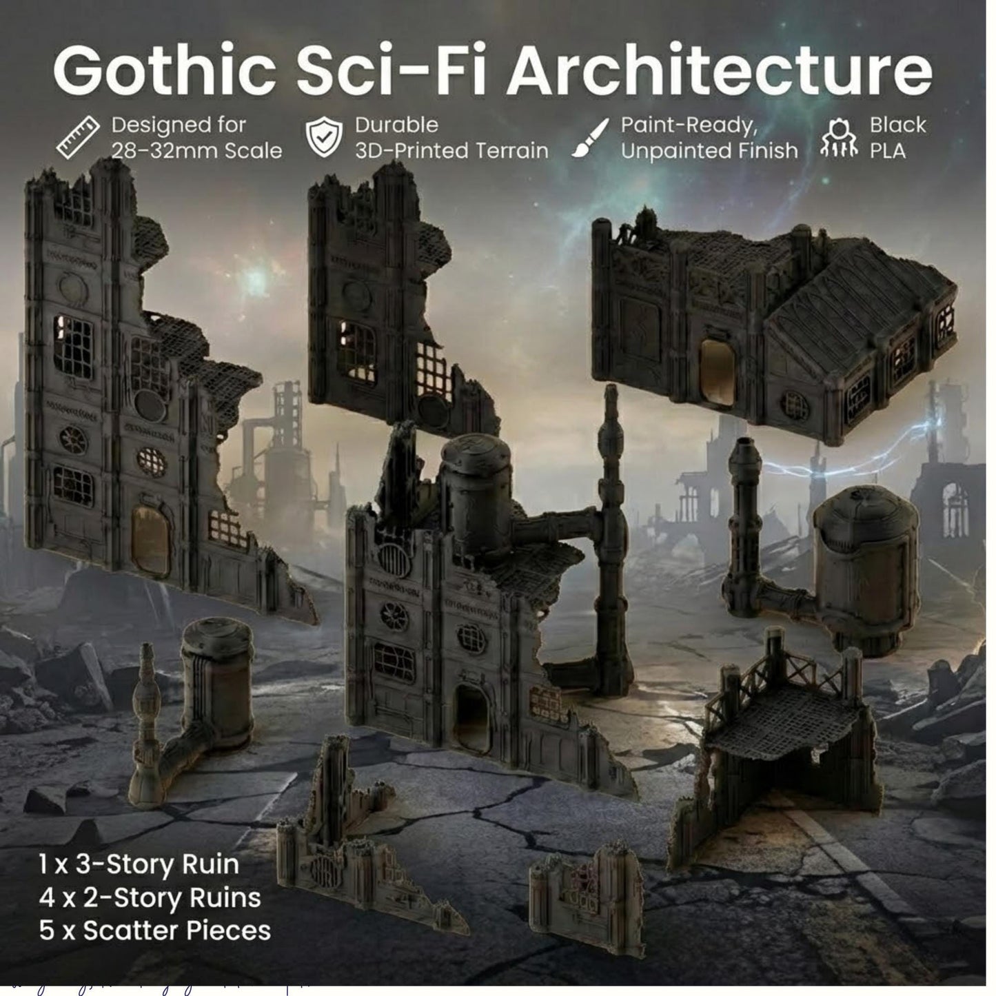 Grimdark Industrial Ruins Set: Foge of Pavonis 4 Sci-Fi Wargaming Terrain 28mm