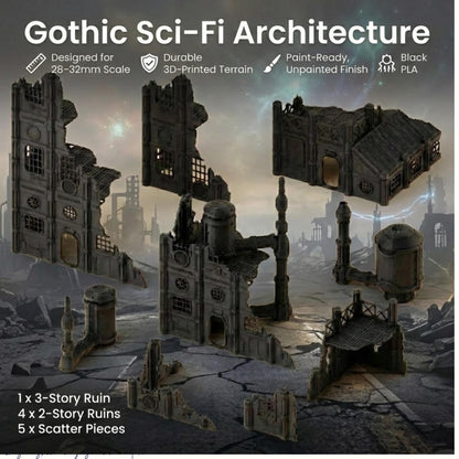 Grimdark Industrial Ruins Set: Forge of Pavonis 3 Sci-Fi Wargaming Terrain 28mm