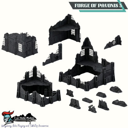Grimdark Industrial Ruins Set: Foge of Pavonis 4 Sci-Fi Wargaming Terrain 28mm