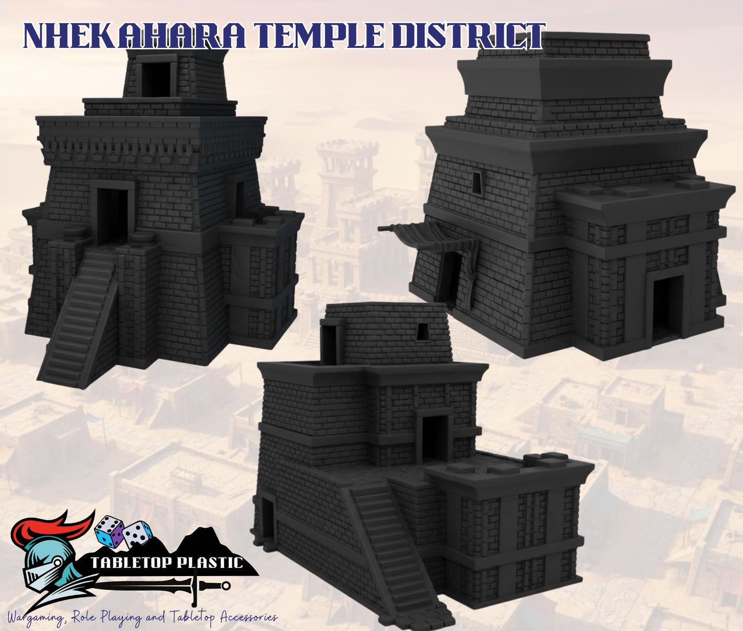Nhekahara Tomb-Kingdom Temple-City, Main Temple Complex + Desert Shrines + Mudbrick Houses, 28mm Necropolis Scenery Set