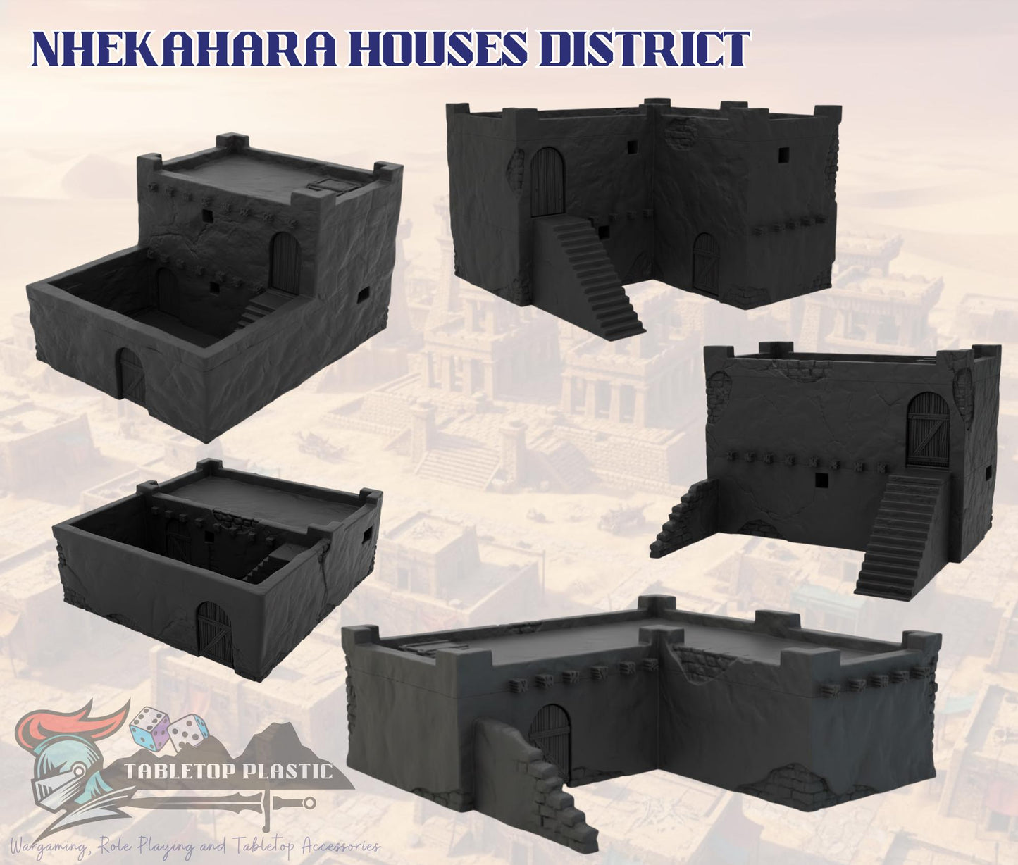 Nhekahara Tomb-Kingdom Temple-City, Main Temple Complex + Desert Shrines + Mudbrick Houses, 28mm Necropolis Scenery Set