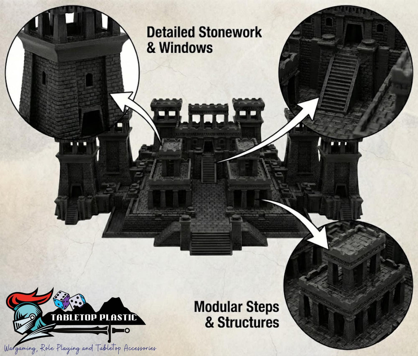 Nhekahara Tomb-Kingdom Temple-City, Main Temple Complex + Desert Shrines + Mudbrick Houses, 28mm Necropolis Scenery Set