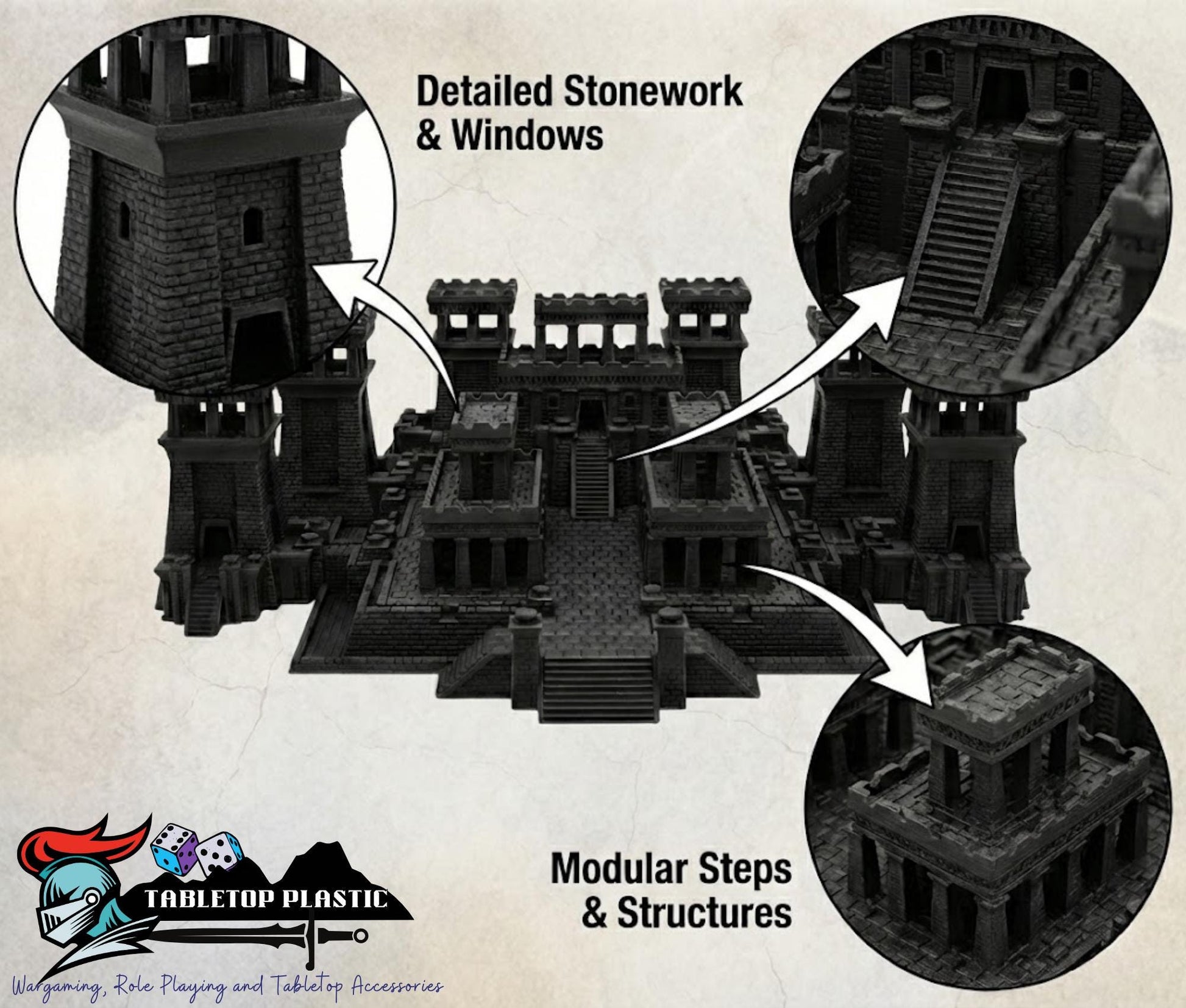 Nhekahara Tomb-Kingdom Temple-City, Main Temple Complex + Desert Shrines + Mudbrick Houses, 28mm Necropolis Scenery Set
