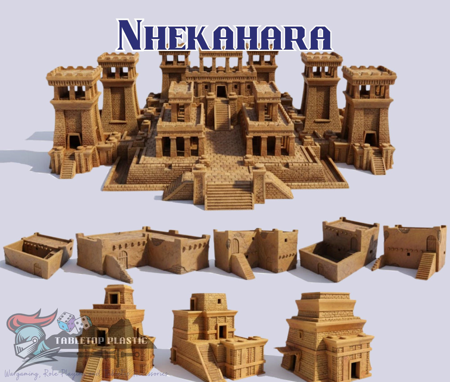 Nhekahara Tomb-Kingdom Temple-City, Main Temple Complex + Desert Shrines + Mudbrick Houses, 28mm Necropolis Scenery Set