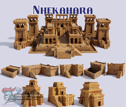 Nhekahara Tomb-Kingdom Temple-City, Main Temple Complex + Desert Shrines + Mudbrick Houses, 28mm Necropolis Scenery Set
