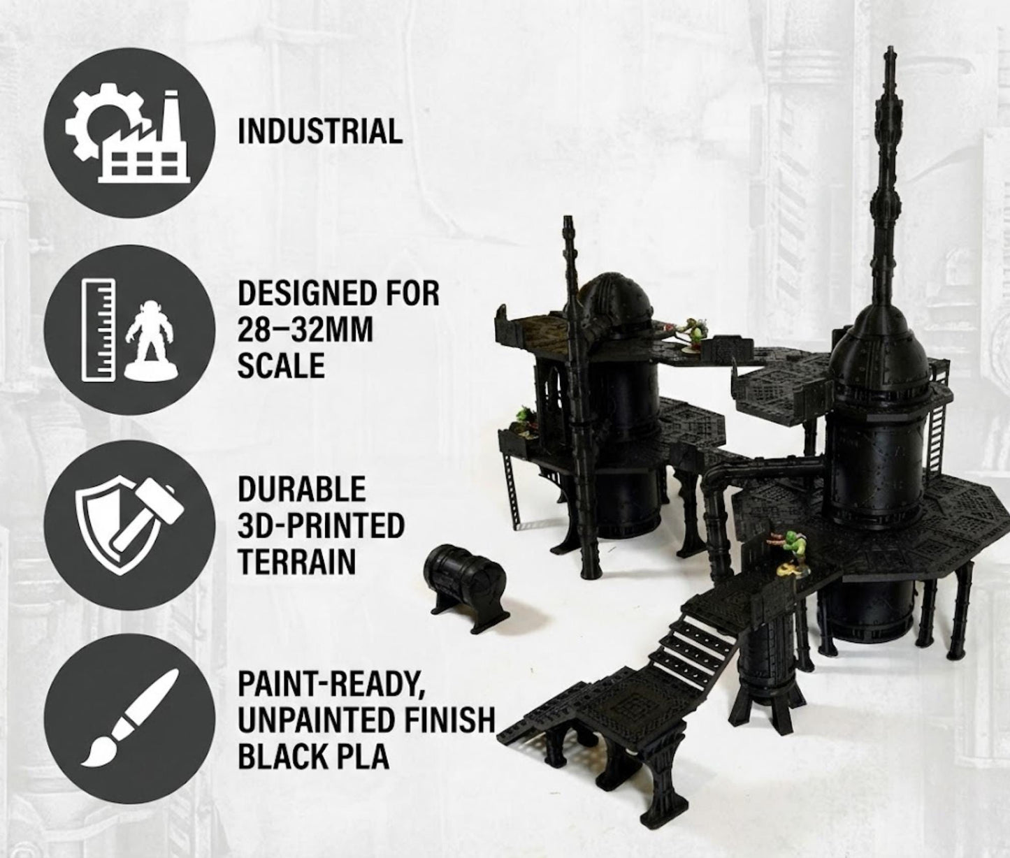 Grimdark Plasma Refinery, Modular Industrial Terrain, 28-32mm