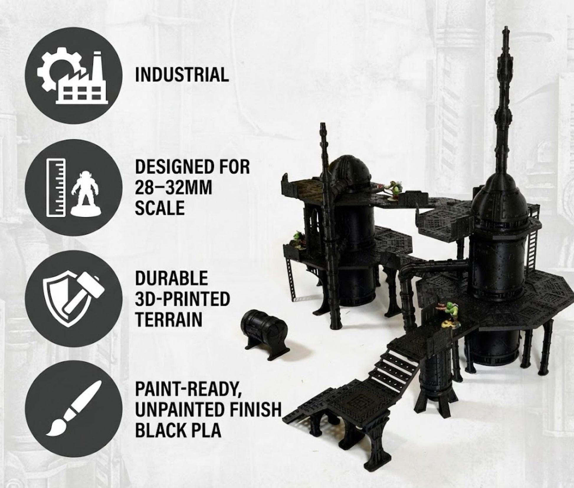 Grimdark Plasma Refinery, Modular Industrial Terrain, 28-32mm