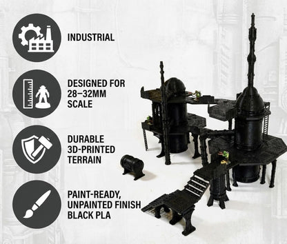 Grimdark Plasma Refinery, Modular Industrial Terrain, 28-32mm