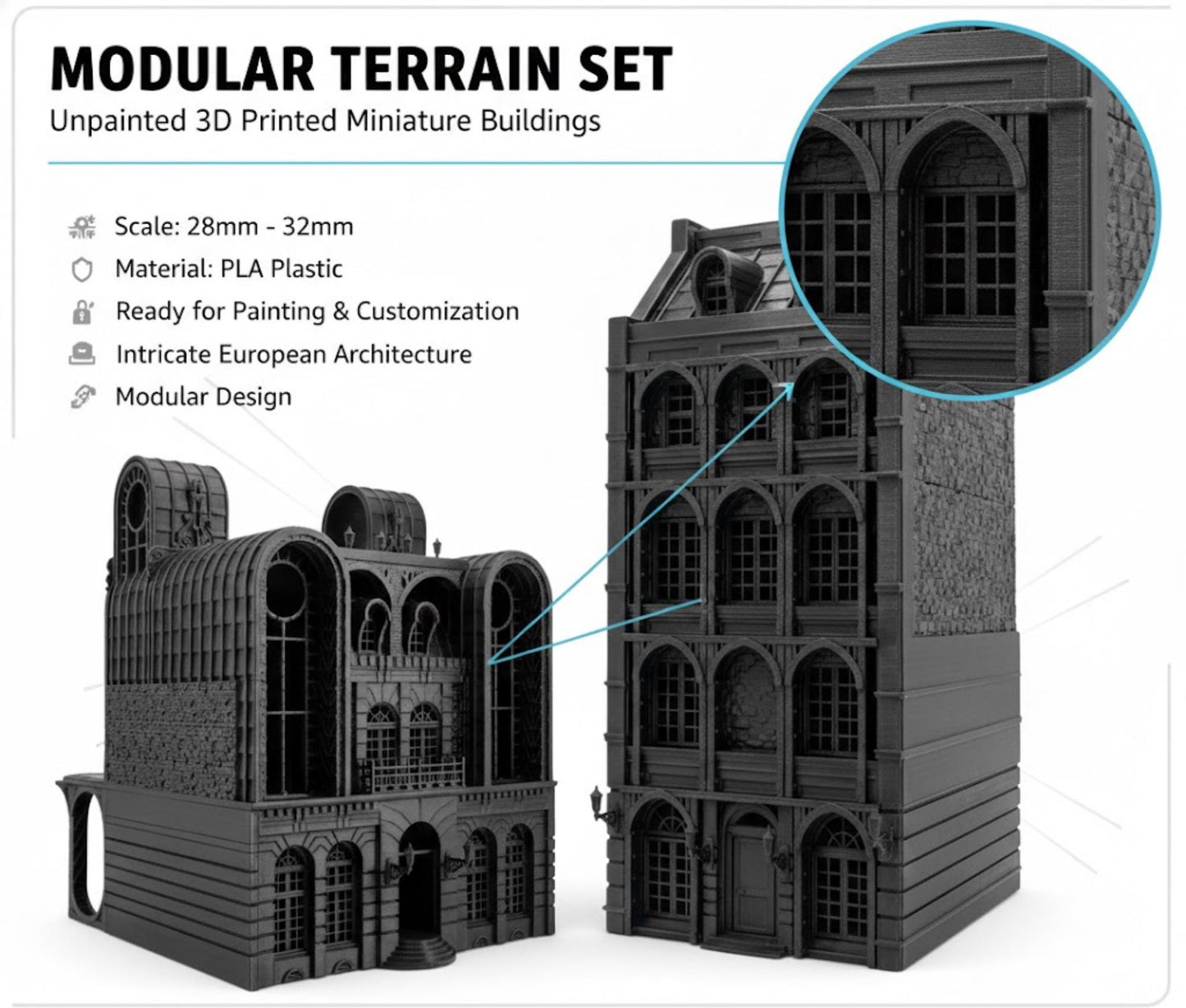 Laandan Steamtown Terrain Set, Victorian Gaslamp City, 28-32mm Scale