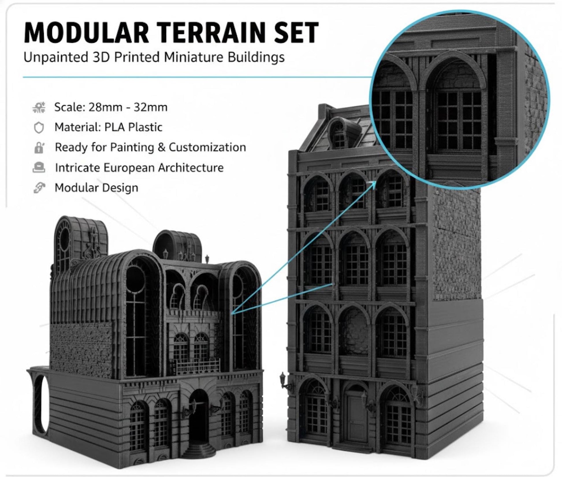 Laandan Steamtown Terrain Set, Victorian Gaslamp City, 28-32mm Scale