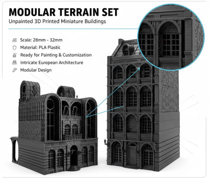 Laandan Steamtown Terrain Set, Victorian Gaslamp City, 28-32mm Scale
