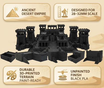 Nhekahara Tomb-Kingdom Temple-City, Main Temple Complex + Desert Shrines + Mudbrick Houses, 28mm Necropolis Scenery Set