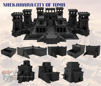 Nhekahara Tomb-Kingdom Temple-City, Main Temple Complex + Desert Shrines + Mudbrick Houses, 28mm Necropolis Scenery Set