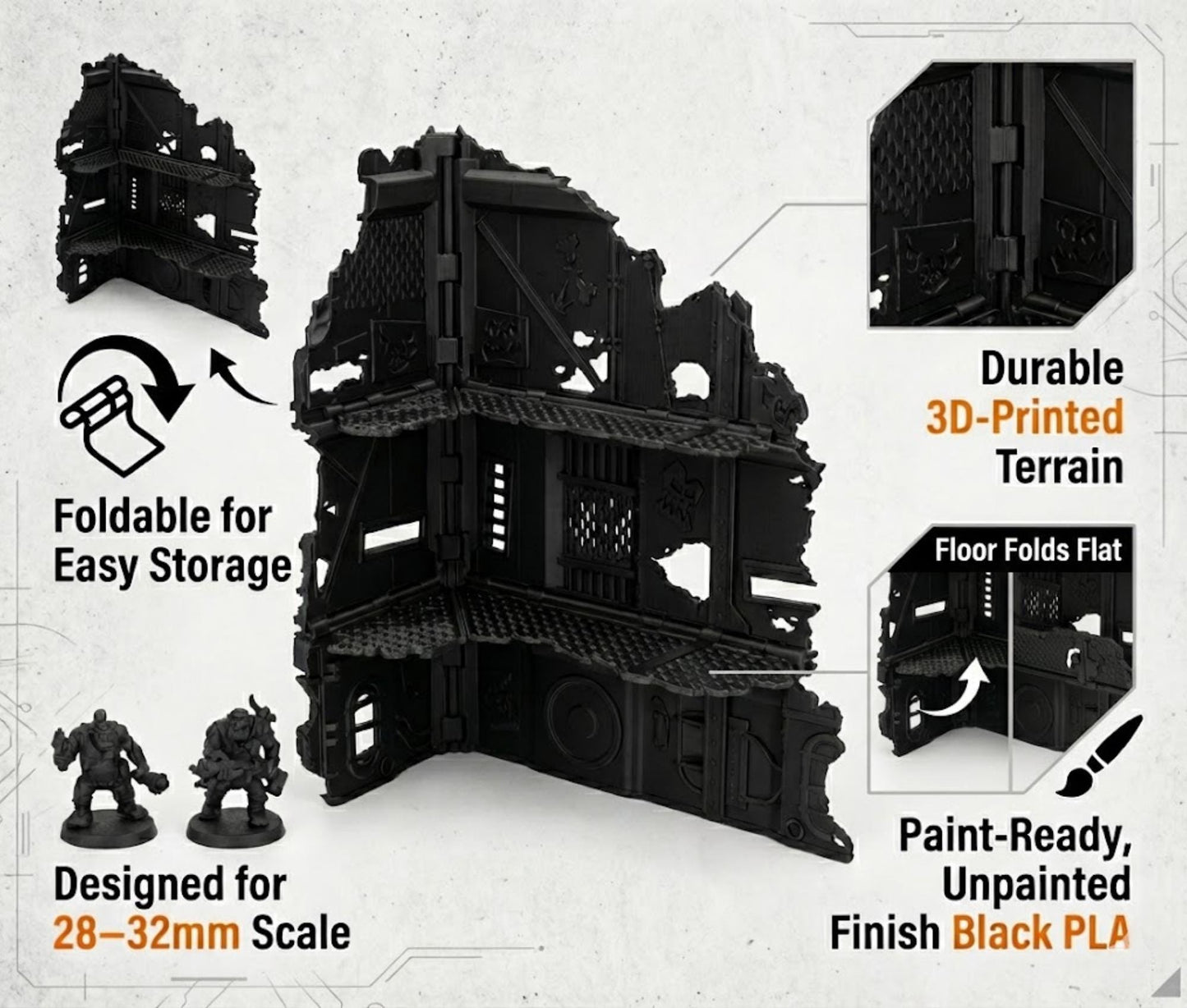 Ork-Inspired Foldable Wargame Terrain Set | Modular Sci-Fi Ruins | 28–32mm Tabletop Scenery