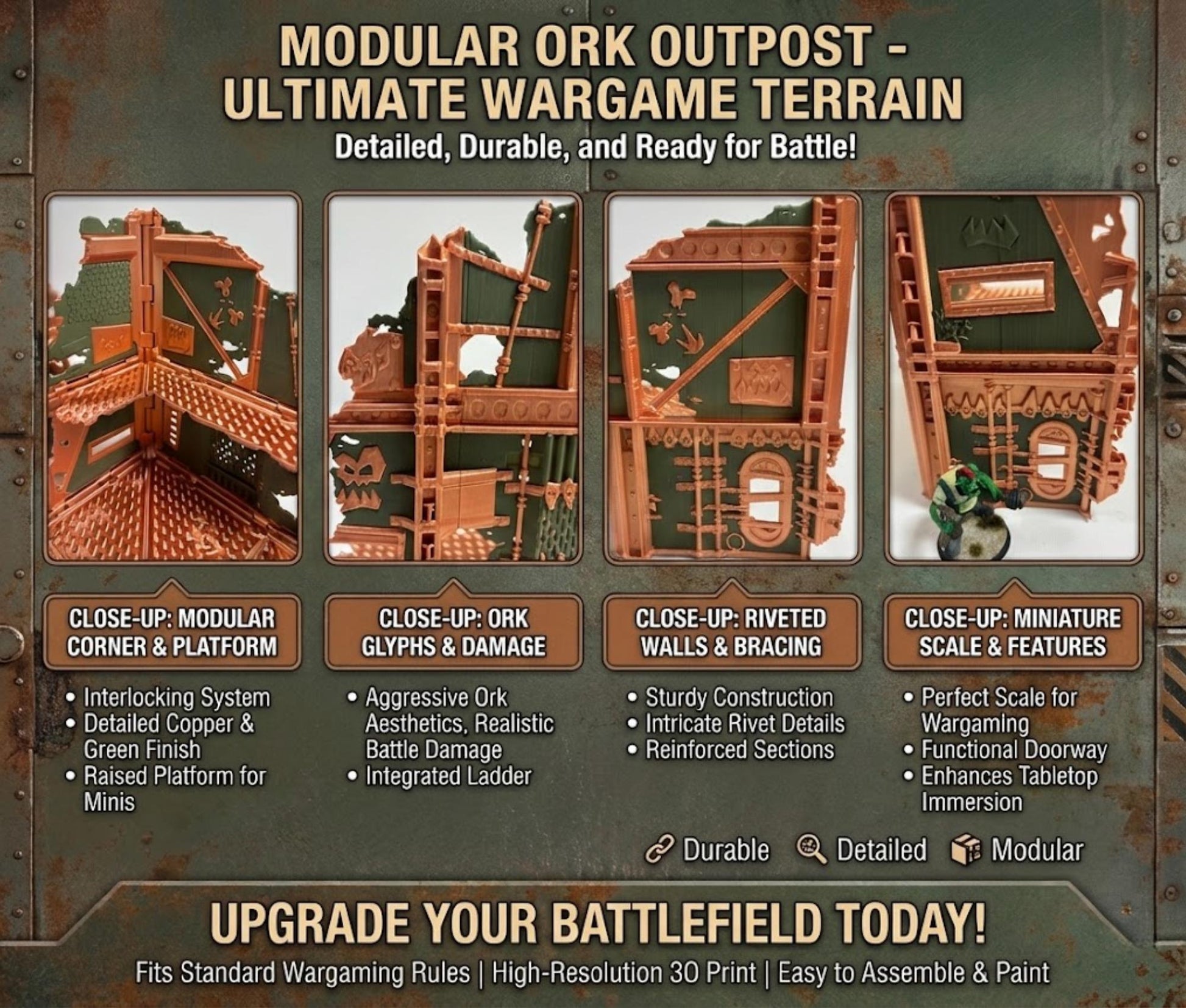 Ork-Inspired Foldable Wargame Terrain Set | Modular Sci-Fi Ruins | 28–32mm Tabletop Scenery