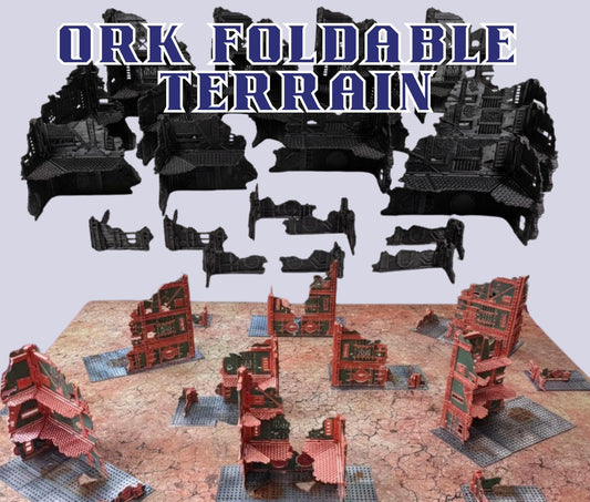 Ork-Inspired Foldable Wargame Terrain Set | Modular Sci-Fi Ruins | 28–32mm Tabletop Scenery