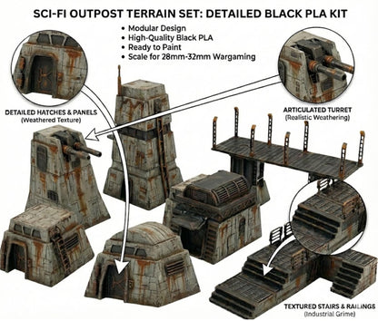 Sci-Fi Outpost Terrain Set – Modular Tabletop Scenery (40mm Scale)