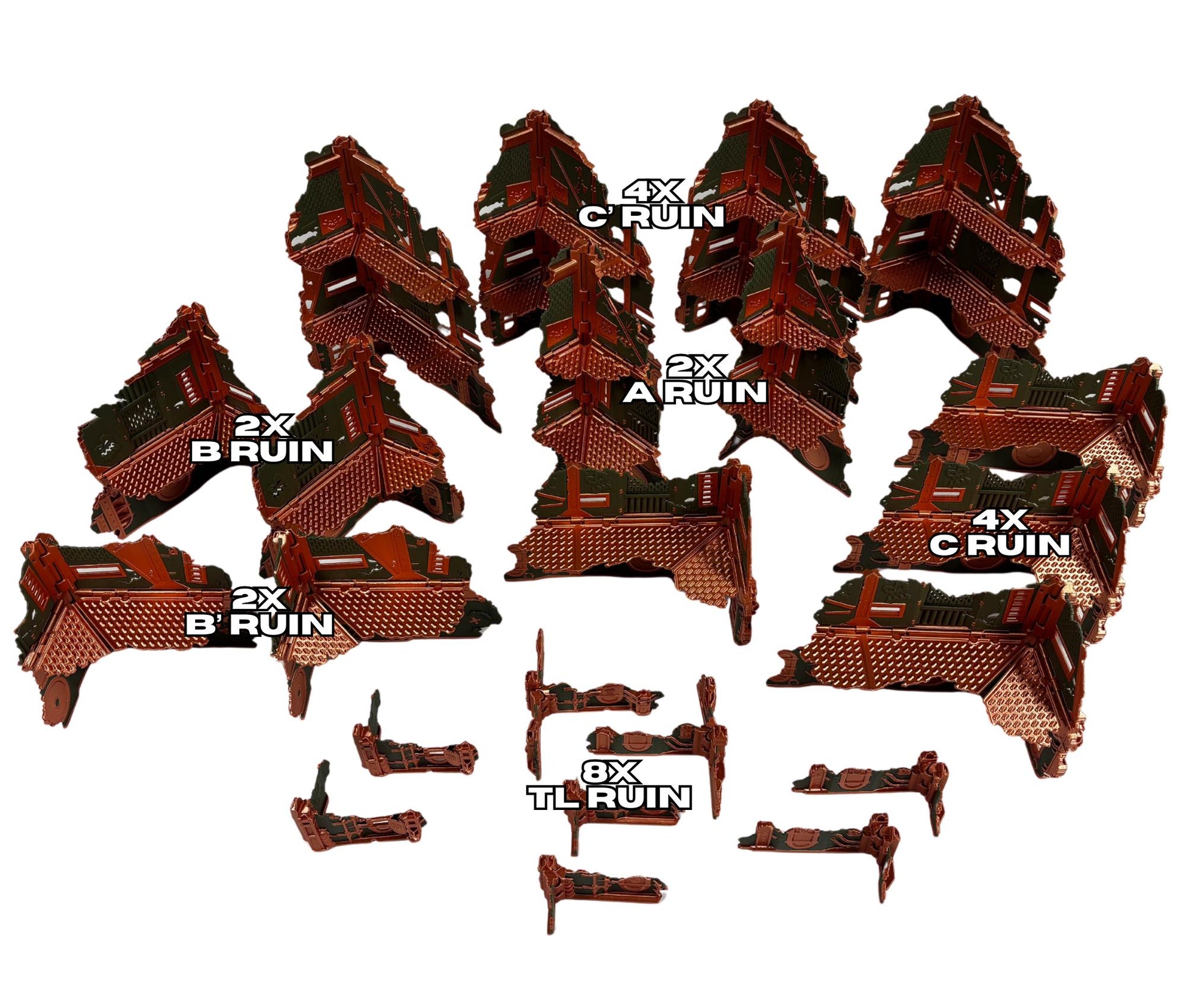 Ork-Inspired Foldable Wargame Terrain Set | Modular Sci-Fi Ruins | 28–32mm Tabletop Scenery