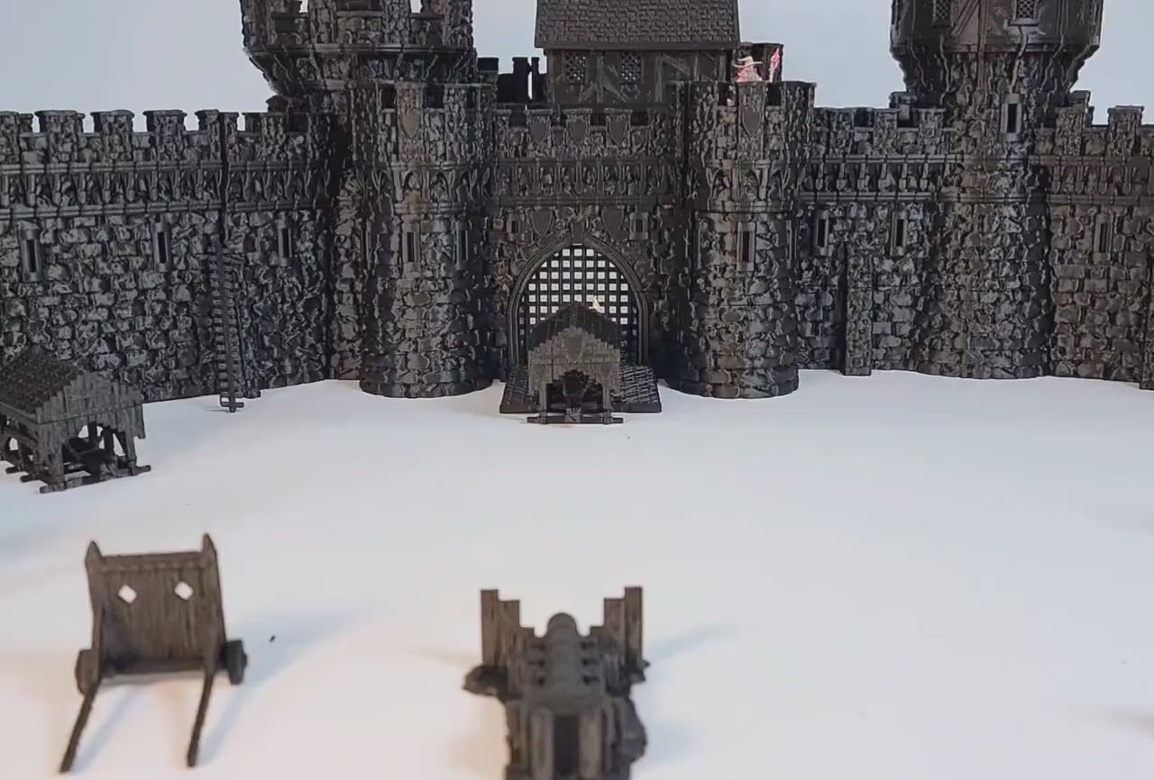 Castle Argent - Medieval fortress terrain bundle, modular walls, ramparts & keep, siege gear (28–32mm)