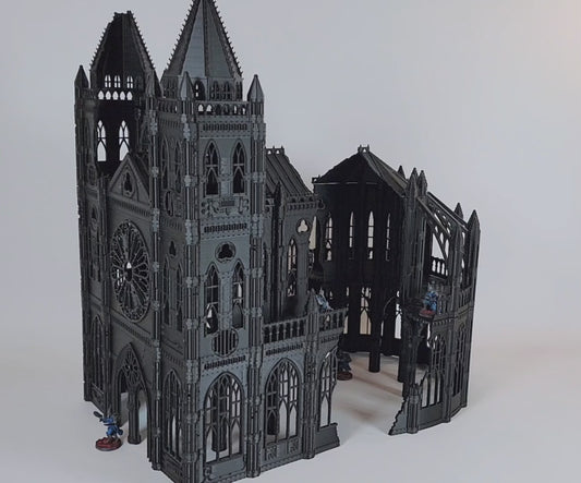Massive War-Torn Imperial Cathedral – Gothic Sci-Fi Centerpiece Terrain with Twin Towers, Circular Rose Window & Ruined Interior (28–32mm)