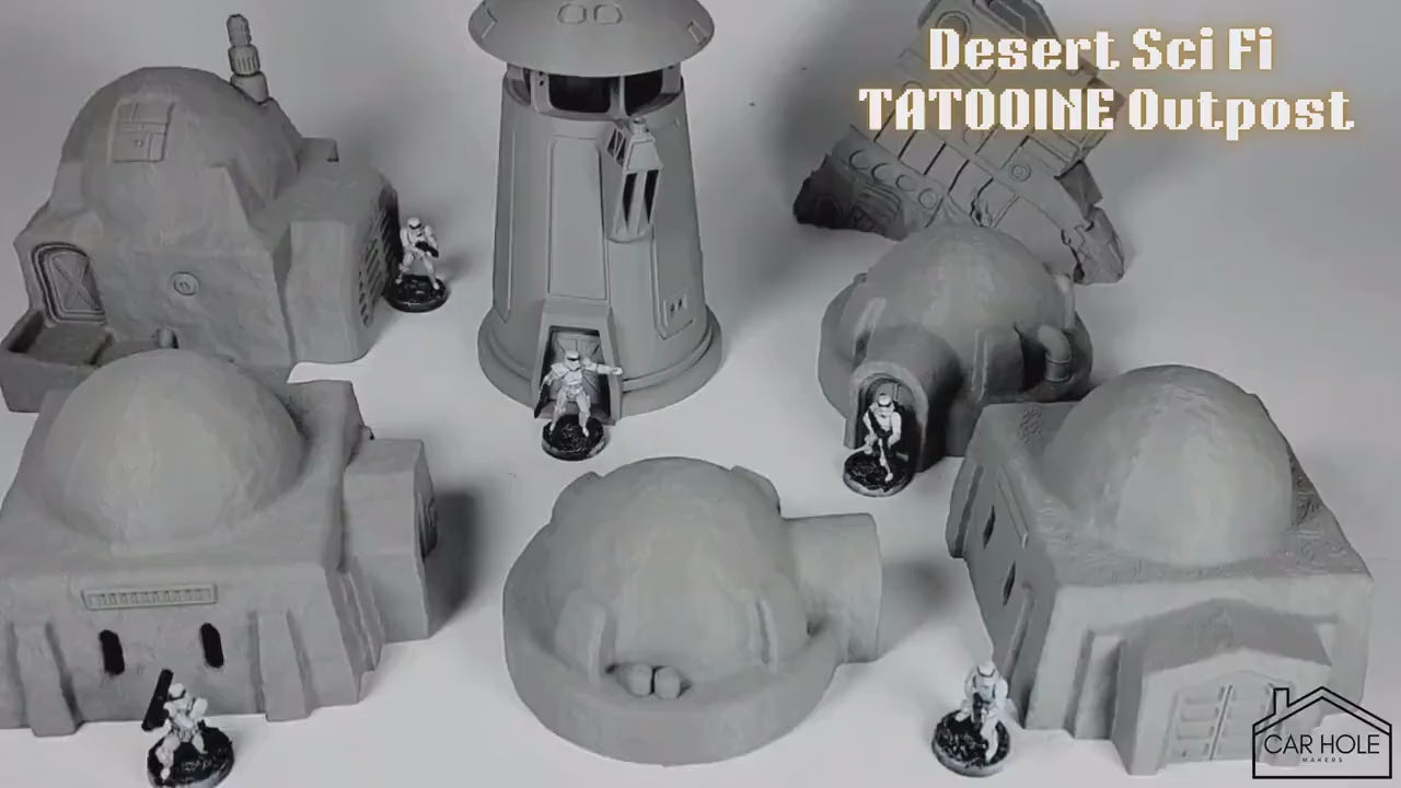 Desert Sci-Fi Outpost Terrain, Tatooine-Inspired 28mm Tabletop Scenery for RPG & Wargames