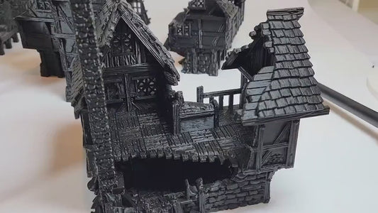 Barrenfall Village Ruins Terrain: – 28–32mm Scale Fantasy Manor, Tavern & Tower