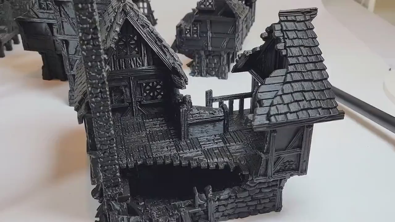 Barrenfall Village Ruins Terrain: – 28–32mm Scale Fantasy Manor, Tavern & Tower